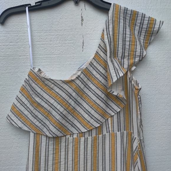 Lulus Midi Dress High Tide One Shoulder Yellow White Striped Women's Size Small - Picture 8 of 9